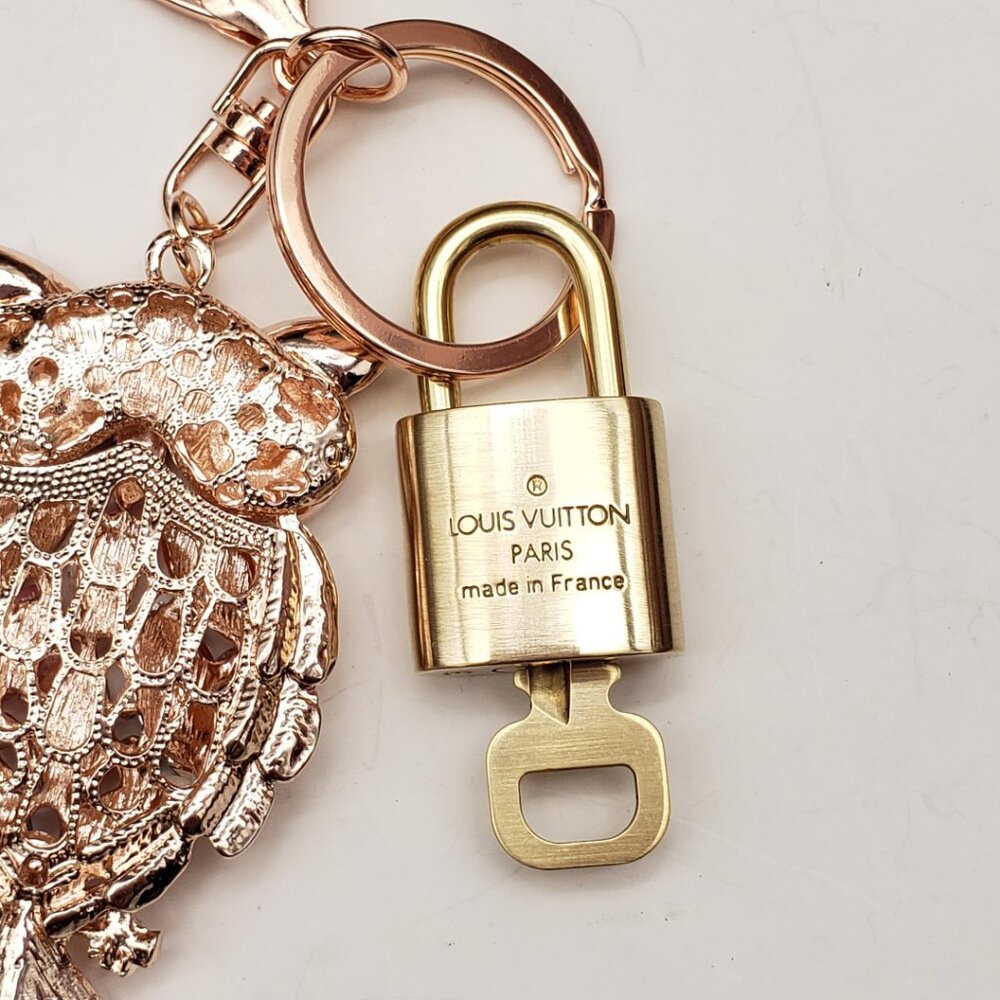 Authentic Louis Vuitton Padlock & Key Gold ✨Unbranded Owl Bag Charm Keychain - Picture 5 of 8